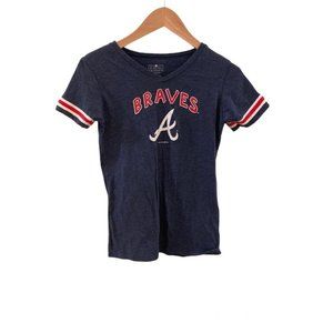 ATLANTA BRAVES Girls Navy V-neck Short Sleeve BaseballT-shirt. Size XL/ 14